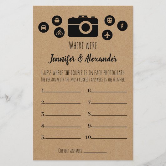 Bruiloftsspel Waar waren ze kaart (Voorkant)