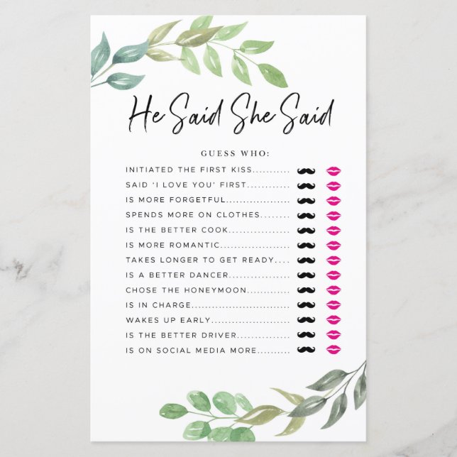 Bruiloftsspelletjes Hij zei Zij zei Spel Groene de (Voorkant)