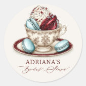 Bruiloftsthee feest macarons ronde sticker (Voorkant)