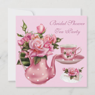 Bruiloftsthee Party Roze Rozen Theepot 5 Kaart
