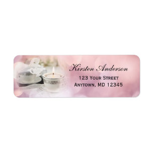 Bruiloftstheeceremonie-thee Roze Bokeh adreslabe Etiket