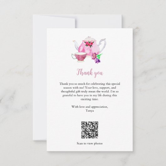 Bruiloftstheedrinkfeest QR-code Bedankkaart (Voorkant)