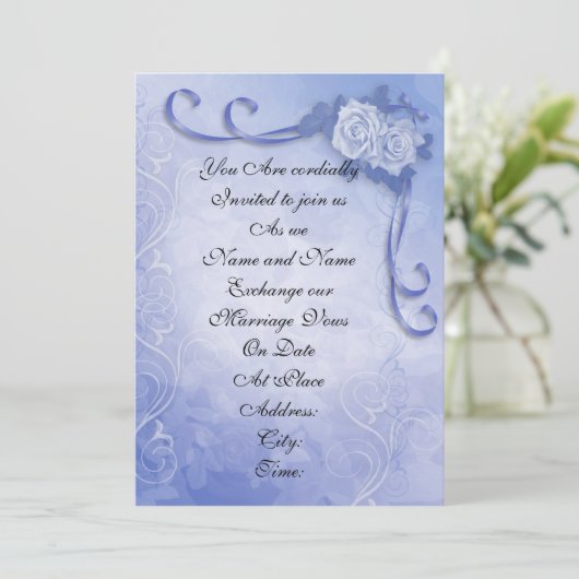 Bruiloftsuitnodiging Blauwe rozen elegant Kaart (Staand voorkant)