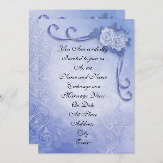 Bruiloftsuitnodiging Blauwe rozen elegant Kaart (Voorkant / Achterkant)