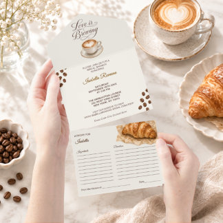 Bruiloftsuitnodiging en receptkaart voor koffie all in one uitnodiging