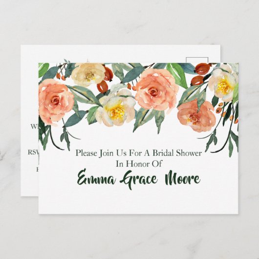 Bruiloftsuitnodiging met herfstbloemen uitnodiging briefkaart (Voorkant / Achterkant)