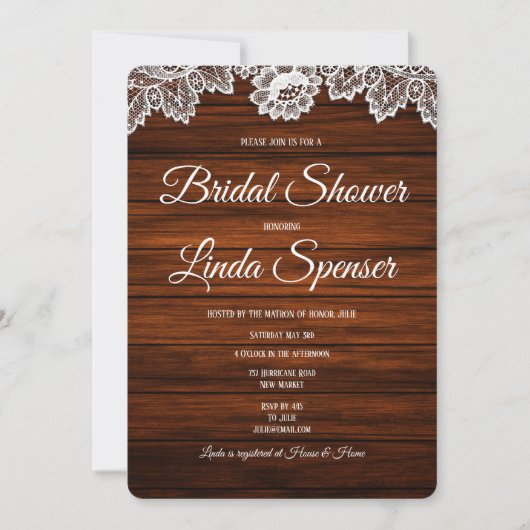 Bruiloftsuitnodiging van Rustiek Hout en Kant Kaart (Voorkant)