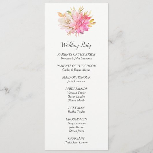 Bruiloftsuitnodigingen met rustieke succulenten programma (Achterkant)