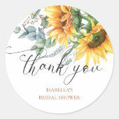 Bruiloftszonnebloem Bruidsfeest Dank Je Ronde Sticker (Voorkant)