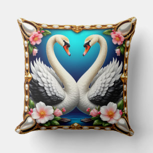 Bruiloftszwanen omlijst met goud en bloesems kussen