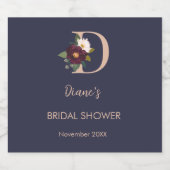 Bruiloidsbloem Monogram Letter D Trouwen Sparkling Wijnetiket (Enkel label)