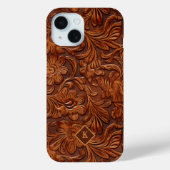 Bruin 3-D bewerkt lederen bloemenpatroon 2 monogra Case-Mate iPhone Case (Achterkant)