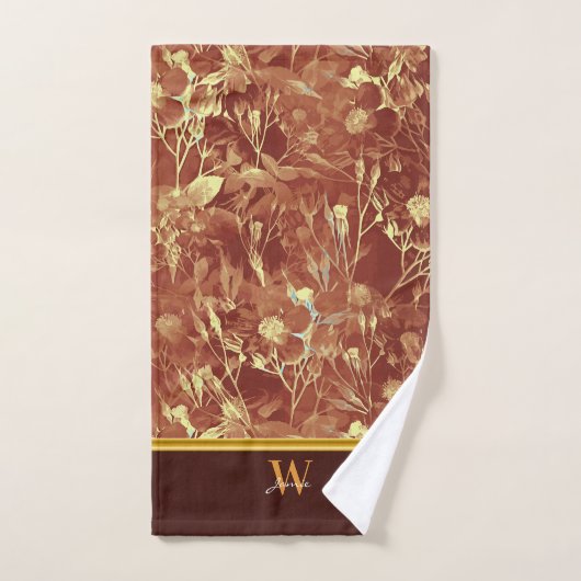Bruin Abstract kosmos Gold Trim Monogram Bad Handdoek (Handdoek)