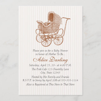 bruin Baby Carriage Baby shower Kaart