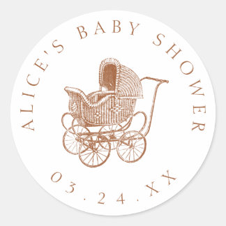 bruin Baby Carriage Baby shower Ronde Sticker