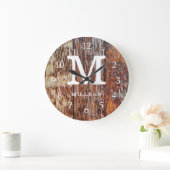 Bruin Barn Wood Farmhouse Monogram Grote Klok (Huis)