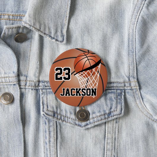 Bruin Basketball-ontwerp | Personaliseren Ronde Button 7,6 Cm (In situ)