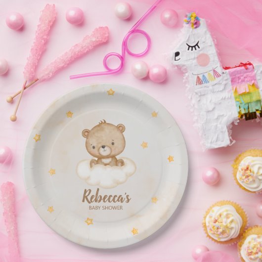 Bruin Beer Baby shower Papieren Bordje (Feest)