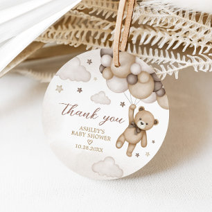 Bruin Beer Ballon Baby shower Ronde Bedankjes Labels