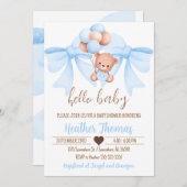 Bruin Beer Blue Bow Baby shower Kaart (Voorkant / Achterkant)