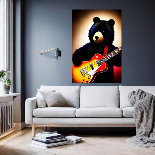 Bruin beer dat gitaar speelt   AI Art. Poster