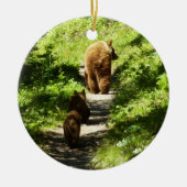 Bruin Beer familie Keramisch Ornament (Voorkant)