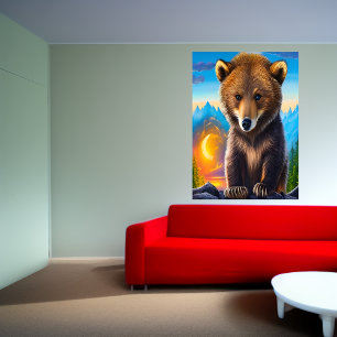 Bruin beer in het bos AI Art Poster