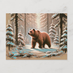 Bruin Beer in Snowy Forest Pastel Chalk Art Briefkaart