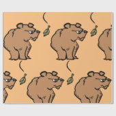 Bruin Beer met vallende herfstblad Schattigee dier Cadeaupapier (Vlak)
