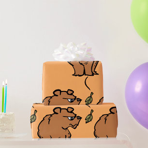 Bruin Beer met vallende herfstblad Schattigee dier Cadeaupapier