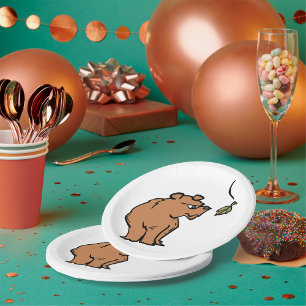 Bruin Beer met vallende herfstblad Schattigee dier Papieren Bordje