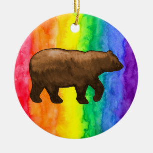 Bruin Beer op regenboogwascirkel Keramisch Ornament