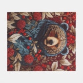 Bruin Beer Rode bessen William Morris Geïnspireerd Fleece Deken (Voorkant (Horizontaal))