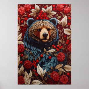 Bruin Beer Rode bessen William Morris Geïnspireerd Poster