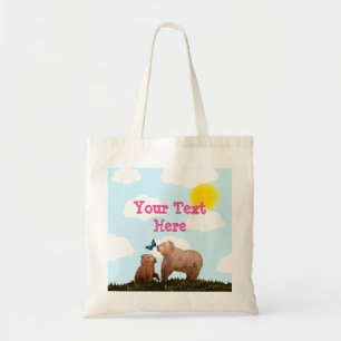 Bruin Beer, snijtafel en moeder met vlinder Tote Bag