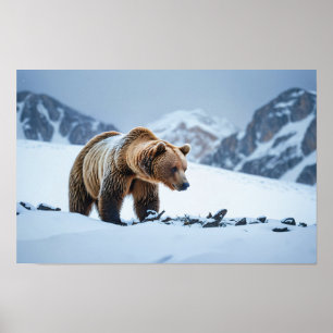 Bruin Beer Winterlandschap Poster