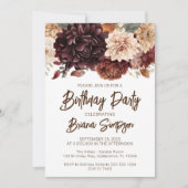 Bruin Beige Bloemen Verjaardagsfeest Kaart (Voorkant)