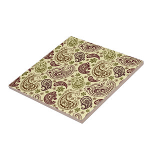 Bruin beige en pastelgroen  paisley patte tegeltje