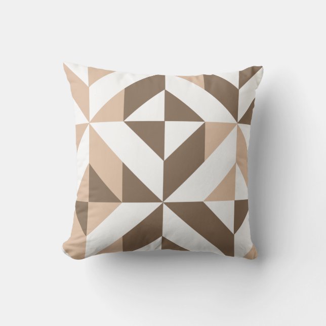 Bruin Beige Geometrische Cube Patroon Kussen (Voorkant)