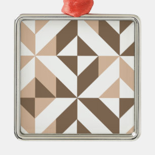 Bruin Beige Geometrische Cube Patroon Metalen Ornament