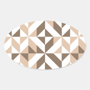 Bruin Beige Geometrische Cube Patroon Ovale Sticker