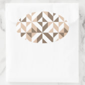 Bruin Beige Geometrische Cube Patroon Ovale Sticker (Tas)