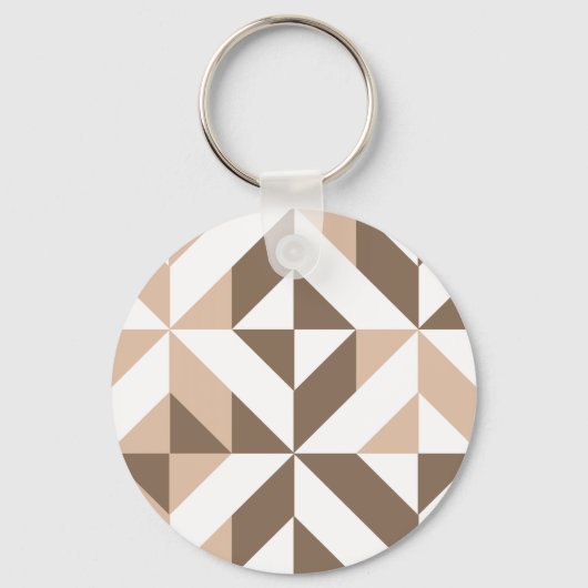 Bruin Beige Geometrische Cube Patroon Sleutelhanger (Voorkant)