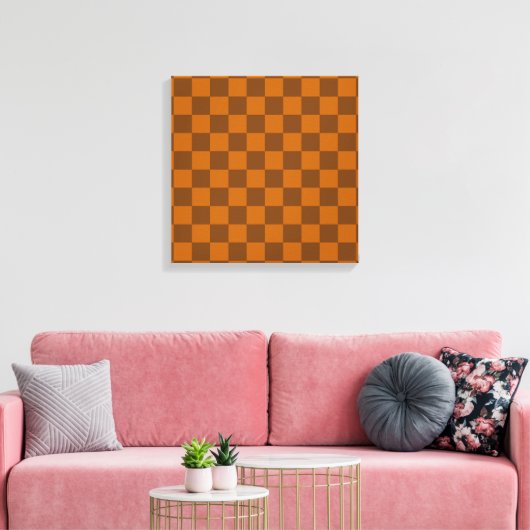 Bruin Beige geruite blokprint Canvas Afdruk (Insitu (Woonkamer))