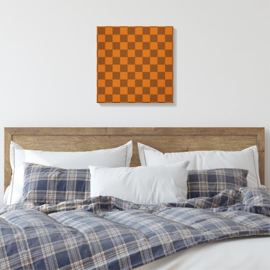 Bruin Beige geruite blokprint Canvas Afdruk (Insitu (Slaapkamer))