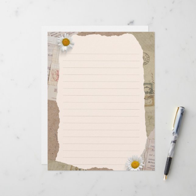 Bruin beige  plakboek omzoomde notities briefhoofd (Voorkant / Achterkant in situ)