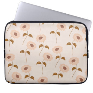 Bruin Beige Retro Y2K Hippie Zonnebloem Patroon Laptop Sleeve