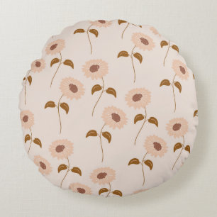 Bruin Beige Retro Y2K Hippie Zonnebloem Patroon Rond Kussen