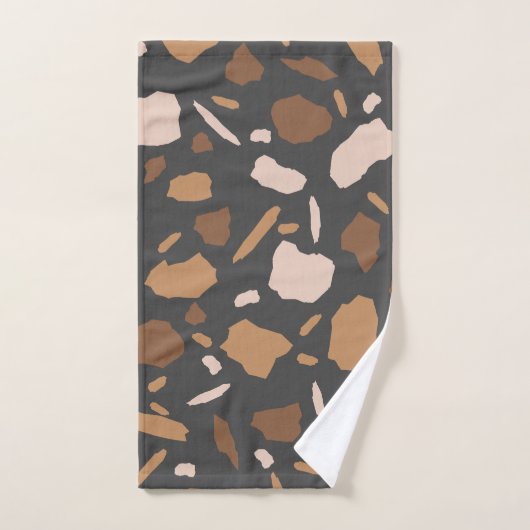 Bruin, beige, Tan en Grey Terrazzo Pattern Bad Handdoek (Handdoek)