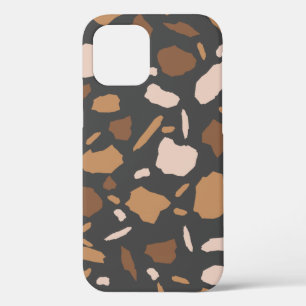Bruin, Beige, Taupe en Grijs Terrazzo Patroon iPhone 12 Hoesje